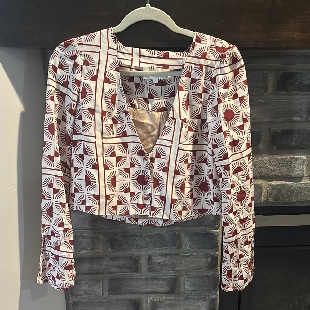 Stone Cold Fox Geometric Blouse in Red and Cream